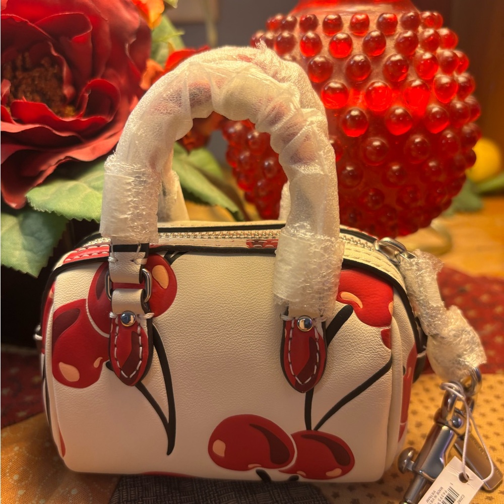 Coach Mini Rowan Bag Charm/Key FOB w/Cherry Print/ NO OFFERS - Picture 2 of 5